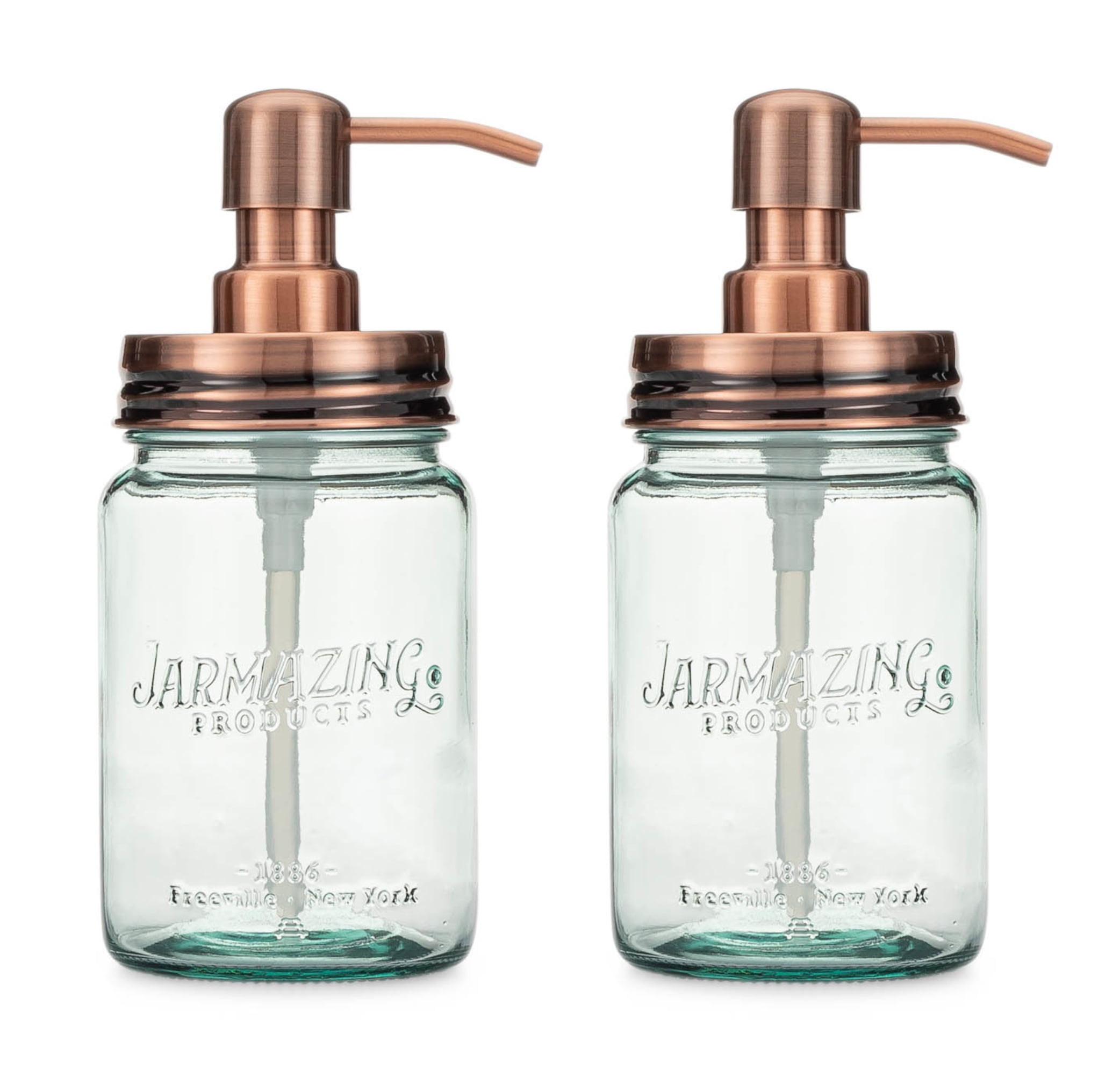 Jarmazing Products Vintage Blue Glass Mason Jar Soap and Lotion Dispenser - Two-Pack - Copper