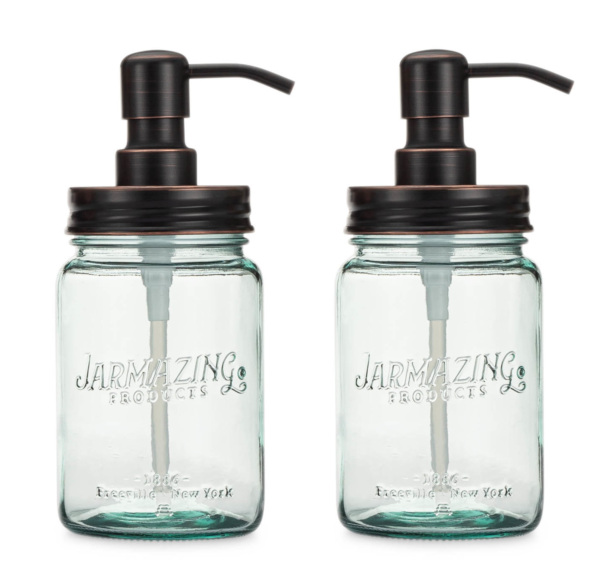 Jarmazing Products Vintage Blue Glass Mason Jar Soap and Lotion Dispenser - Two-Pack - Oil-Rubbed Bronze