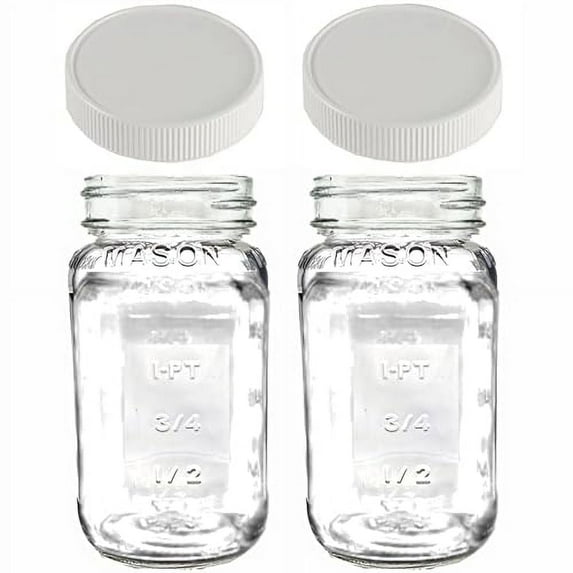 Jarming Collections 24oz Glass Mason Jars – BPA-Free Plastic Lids, Airtight Reusable Jars for Canning, Food Storage & Pantry Organization – Made in USA (2 pack) (Set of 2)
