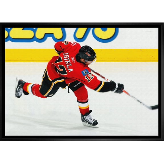 Jarome Iginla 20x29 Framed Canvas Flames Shooting-H