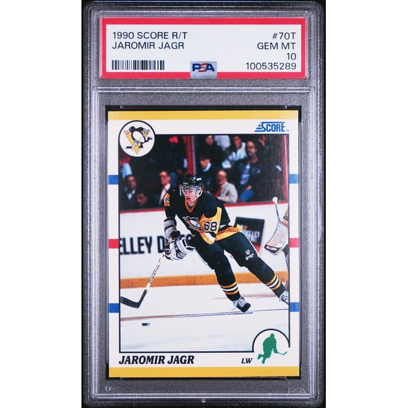 Jaromir Jagr 1990 Score R/T Pittsburgh Penguins Hockey Rookie Card RC #70T Graded PSA 10 Cert #100535289
