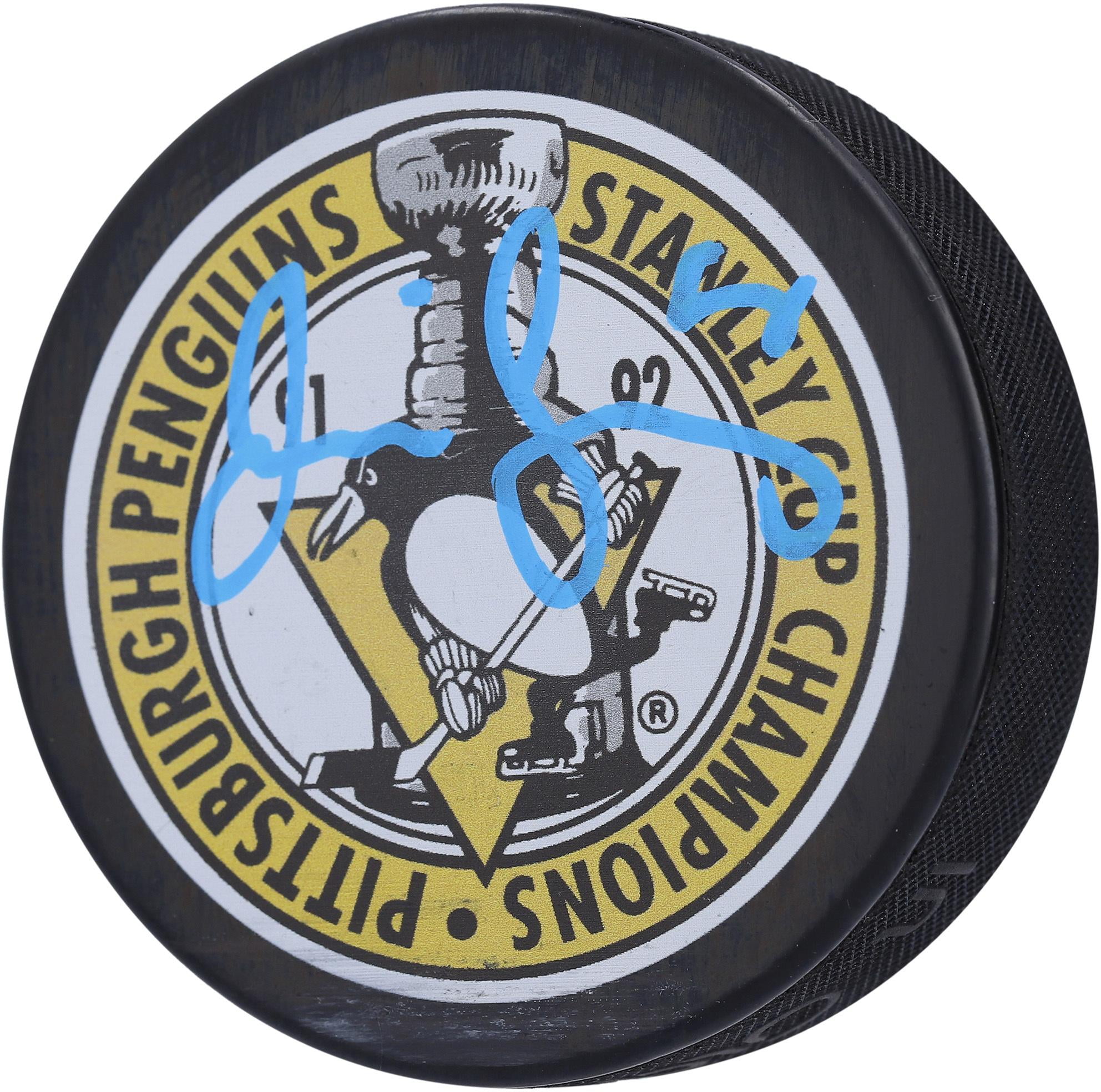 Jaromir Jagr Pittsburgh Penguins Autographed 1991 - 1992 NHL Champs Logo Hockey Puck - Fanatics Authentic Certified