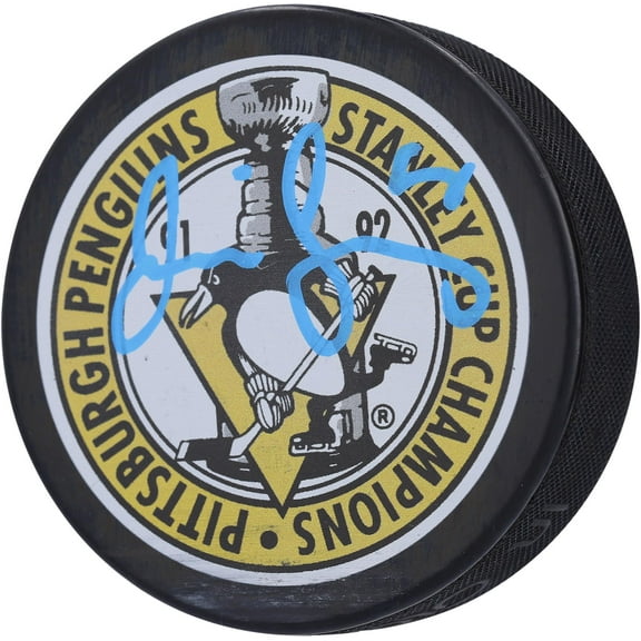Jaromir Jagr Pittsburgh Penguins Autographed 1991 - 1992 NHL Champs Logo Hockey Puck - Fanatics Authentic Certified