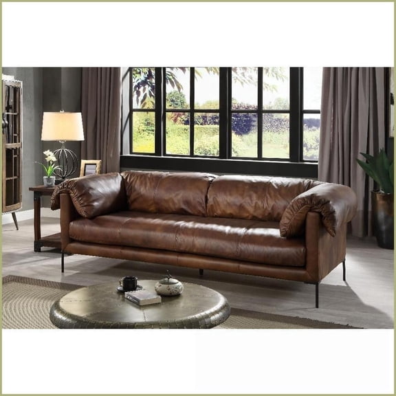 Jaron Macho 3-Seat Top Grain Leather Sofa | Brown | Cushion Back | Modern Living Room