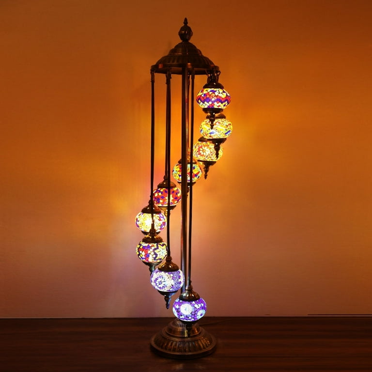 Jarri Lights Floor Lamp Turkish Moroccan Style Mosaic Multicolored Light 9 Large Globe