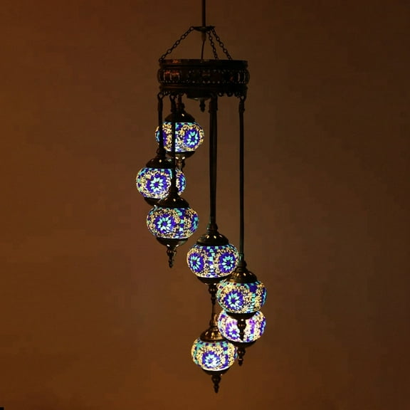 Jarri Lights Turkish Moroccan Style 7-Globe Mosaic Chandelier