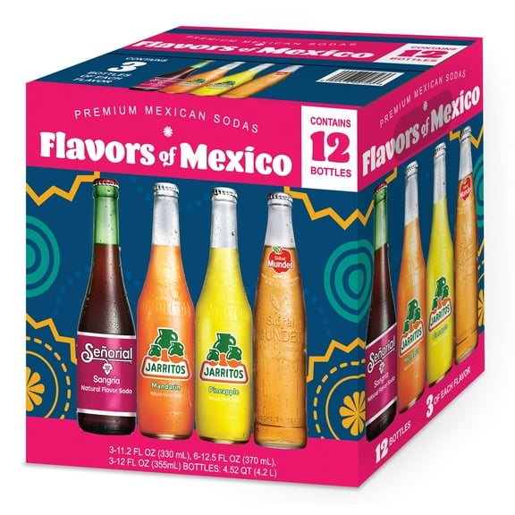 Jarritos Flavors of Mexico Soda, 12.5 fl oz (370ml) Glass Bottle, 12 Pack