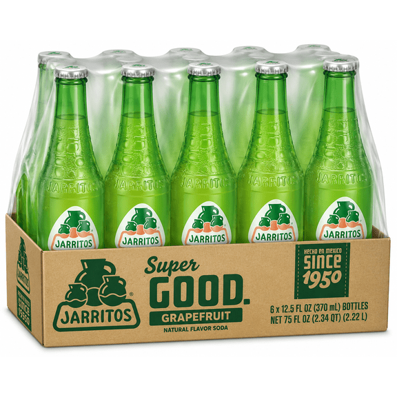 Jarritos Grapefruit Soda, Mexican Grapefruit Flavored Carbonated Soft Drink, Imported Citrus Soda Beverage, Glass Bottles, 12.5 fl oz Bottles, 6 Pack