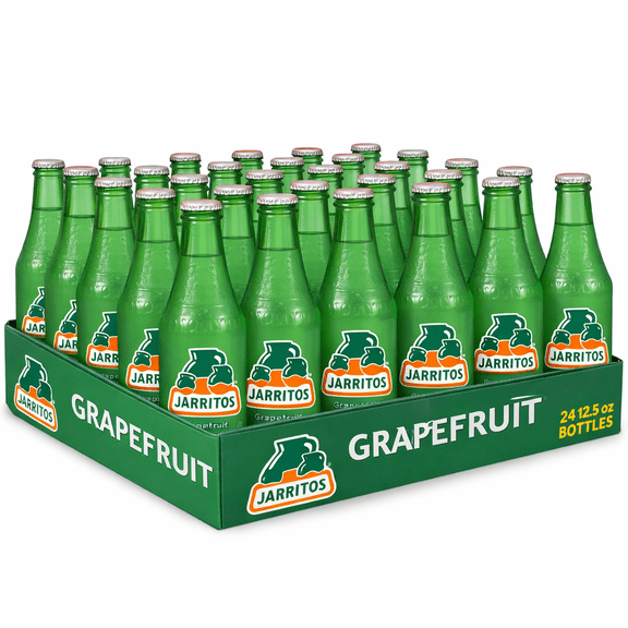 Jarritos Grapefruit Soda Natural Flavor Soft Drink, 12.5 fl oz Glass Bottles, 24 Pack Mexican Citrus Soda