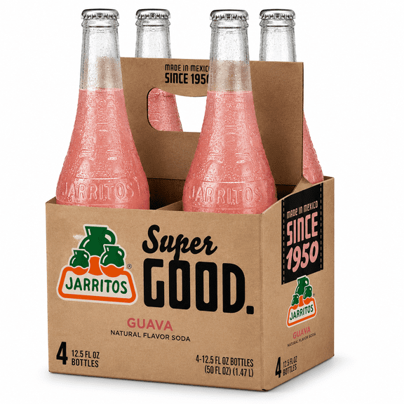 Jarritos Guava Flavored Soda Beverage, 4 Pack of 12.5 fl oz Mexican Glass Bottles
