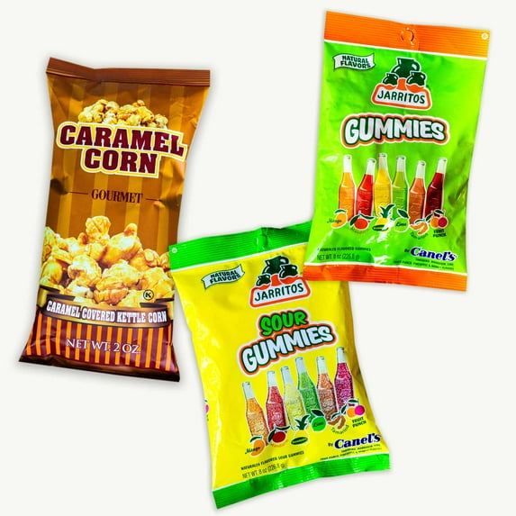 Jarritos Gummies Variety Pack 8oz - Sweet, Sour - Caramel Kettle Popcorn 2oz - 3 Items