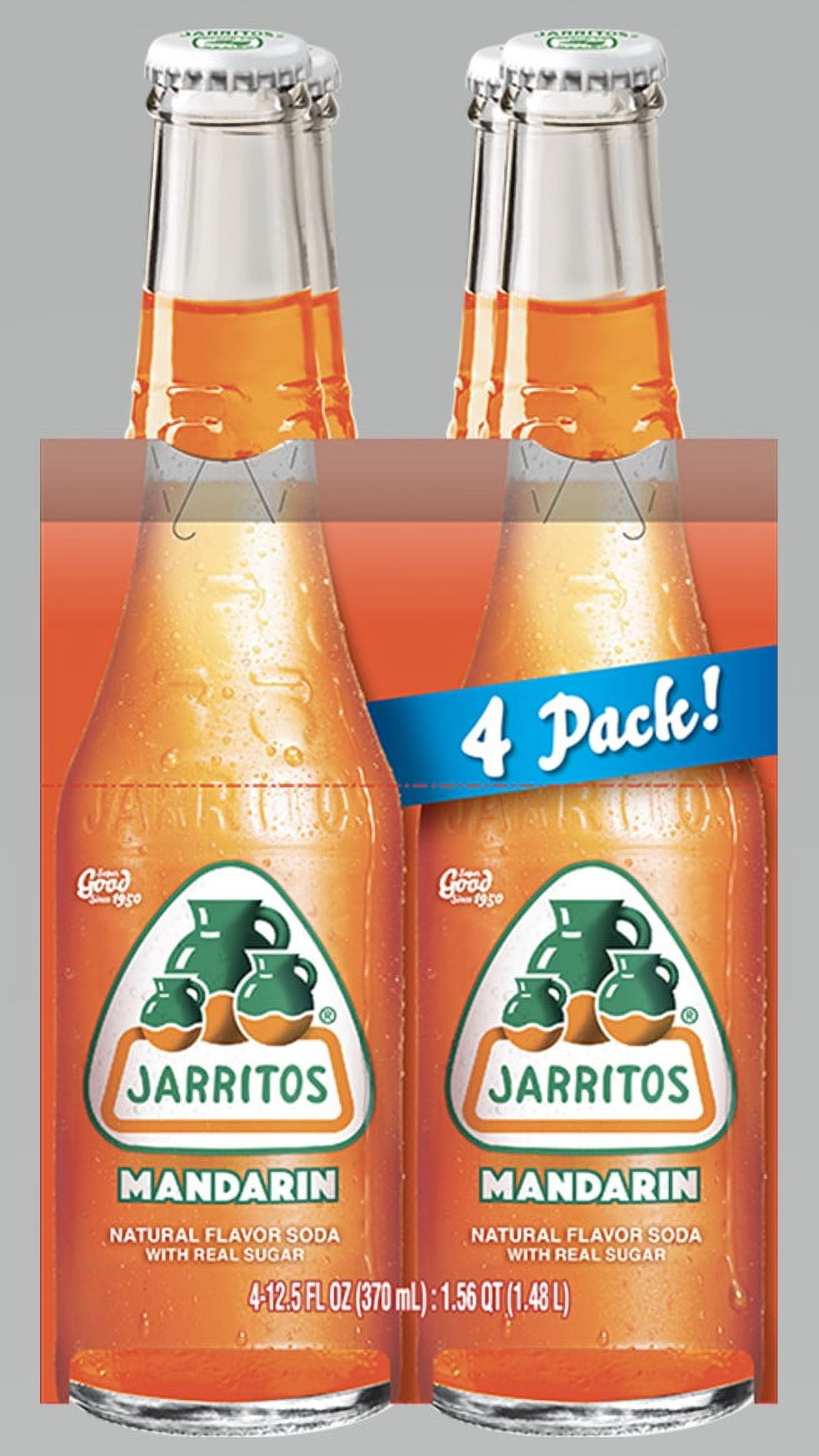 Jarritos Mandarin Soda, 12.5 fl oz (370ml) Glass Bottle, 4 Pack ...