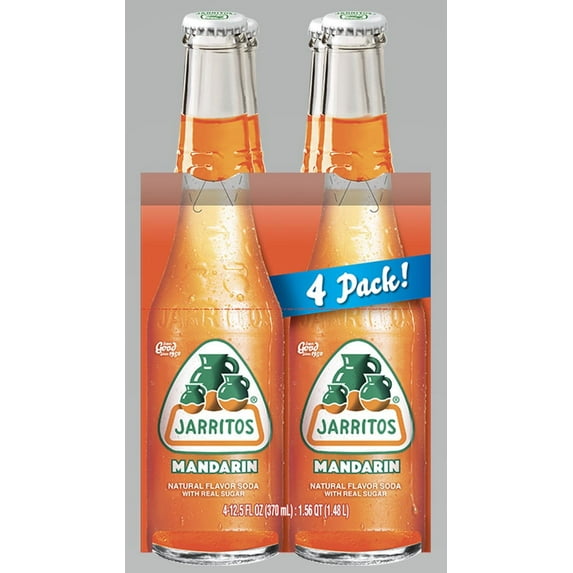 Jarritos Mandarin Soda, 12.5 fl oz (370ml) Glass Bottle, 4 Pack
