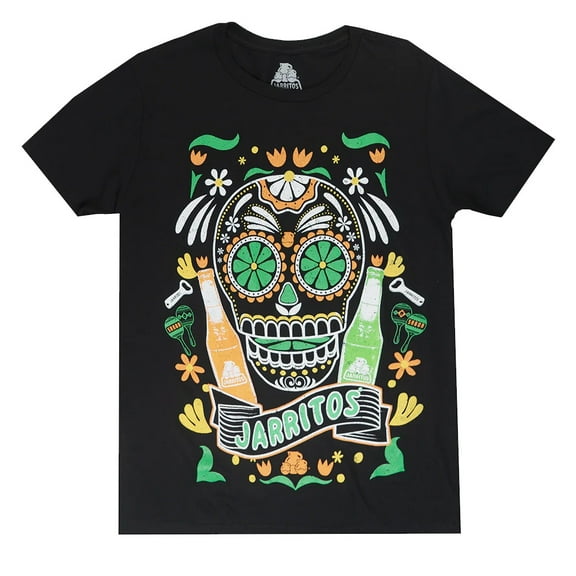 Jarritos Mexico Soft Drink Soda Men's T-Shirt Skull Authentic Merch Tee (Medium, Black)