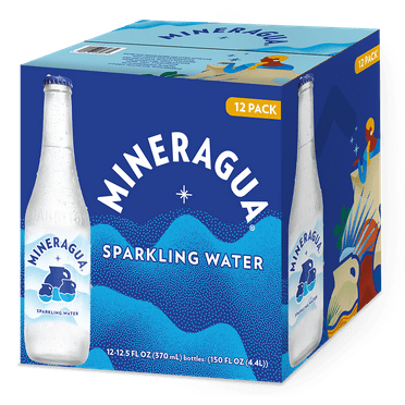Jarritos Mineragua Sparkling Water, 12.5 fl oz (370ml) Glass Bottle, 12 Pack