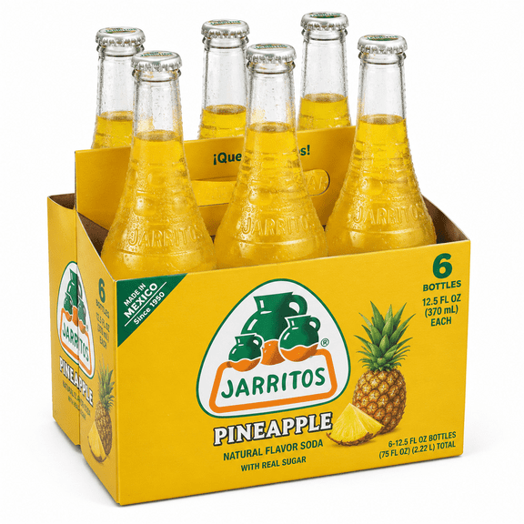 Jarritos Pineapple Natural Flavor Soda With Real Sugar, 6 Bottles, 12.5 fl oz Each