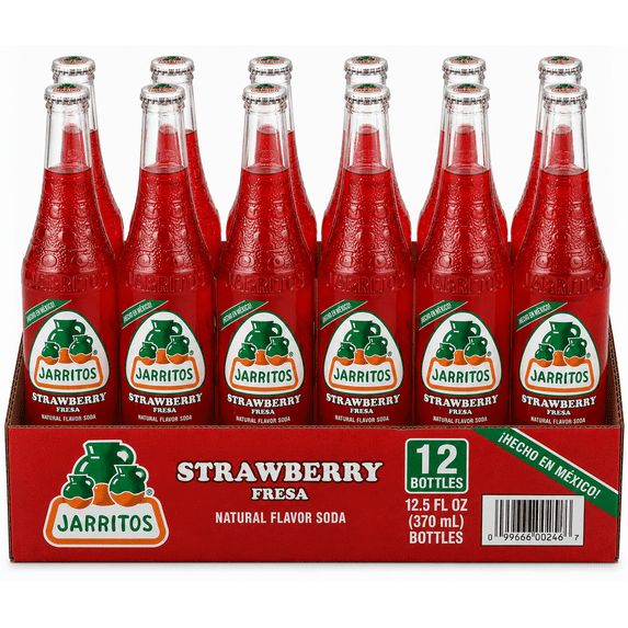 Jarritos Strawberry Soda, 12.5 fl oz Glass Bottles, 12 Pack Mexican Soft Drink