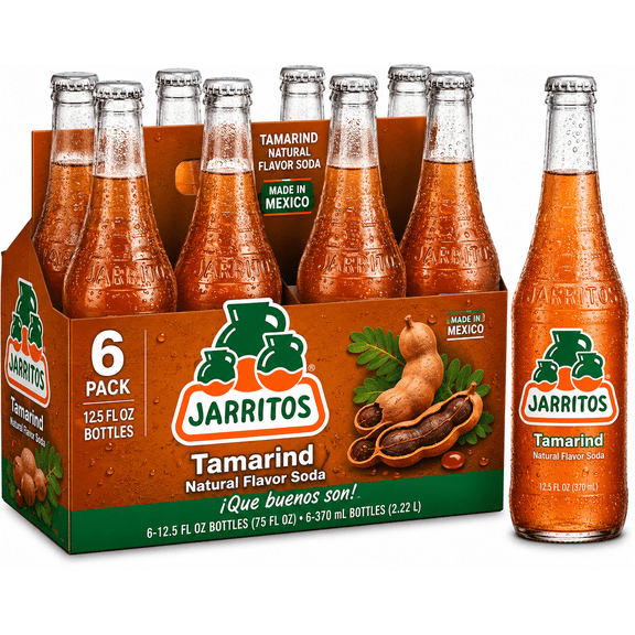 Jarritos Tamarind Soda, Mexican Tamarind Flavored Carbonated Soft Drink, Imported Fruit Soda Beverage, Glass Bottles, 12.5 fl oz Bottles, 6 PackJarritos Tamarind Soda, Mexican Tamarind Flavored Carbo