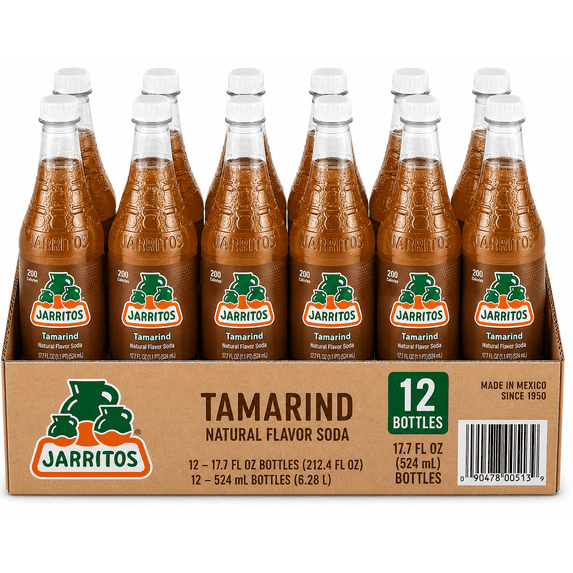 Jarritos Tamarindo Soda Tamarind Flavored Soda Soft Drink, 524 mL Plastic Bottles, 12 Pack