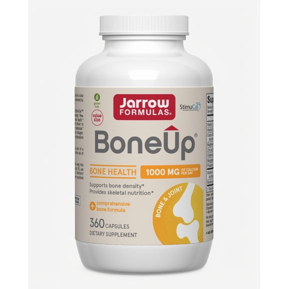 Jarrow Formulas BoneUp Bone Health Supplement, Calcium with Vitamins D3 & K2, 1,000 mg Calcium, Vitamin C, Trace Minerals, Non-GMO, Gluten-Free, 360 Capsules, 60-Day Supply