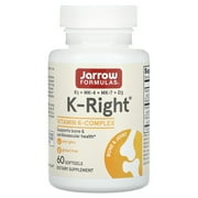 Jarrow Formulas K-Right - Vitamin K-Complex K1, MK-4, MK-7, D3 - 60 Servings Softgels - Dietary Supplement for Bone & Cardiovascular Health Support - Vitamin K2 MK-7 - Gluten Free