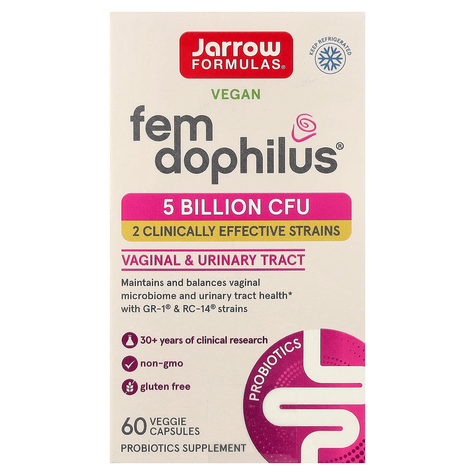 Jarrow Formulas, Inc. Vegan Fem-Dophilus 5 Billion Cfu 60 Veg Caps