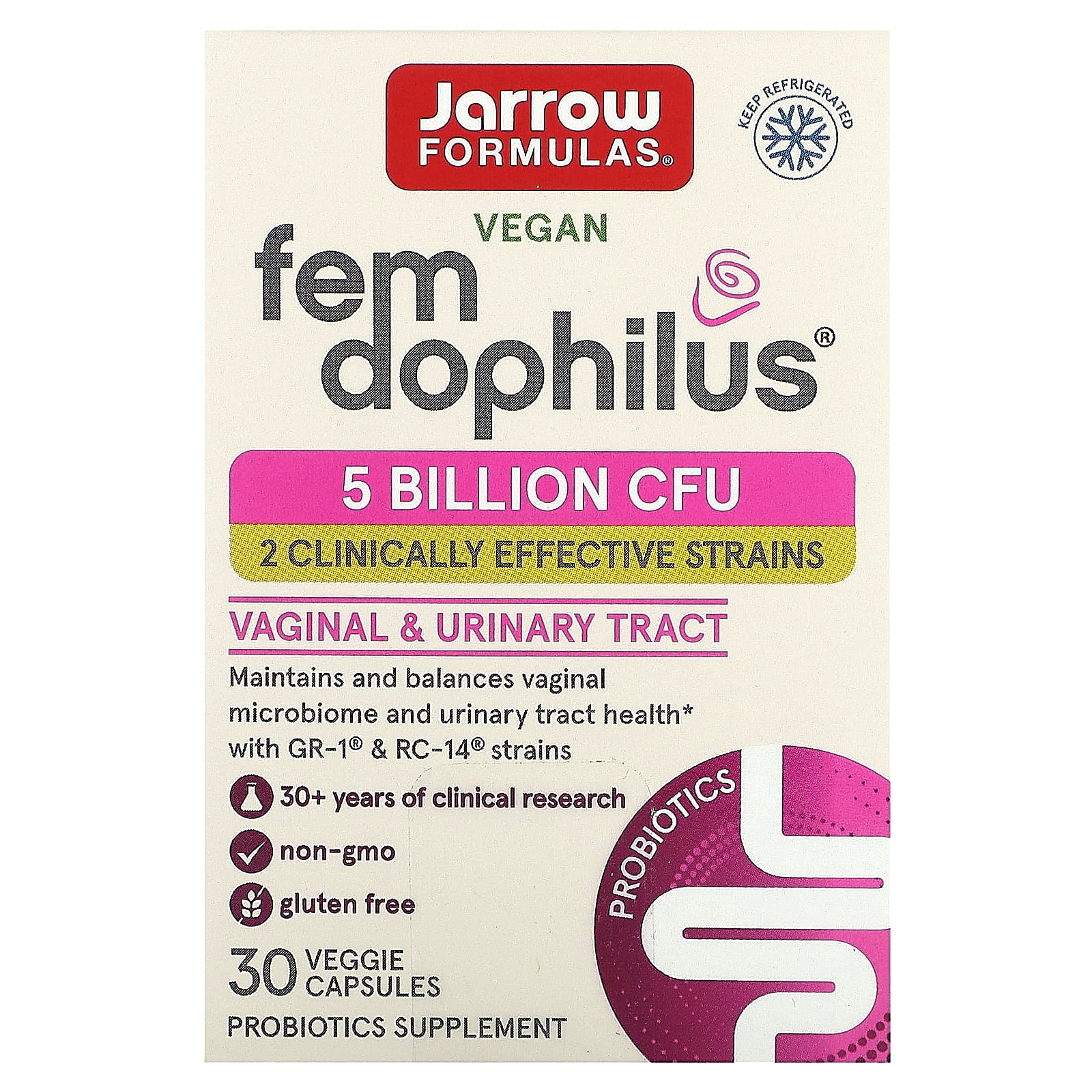 Jarrow Formulas Vegan Fem Dophilus, 5 Billion CFU, 30 Veggie Capsules