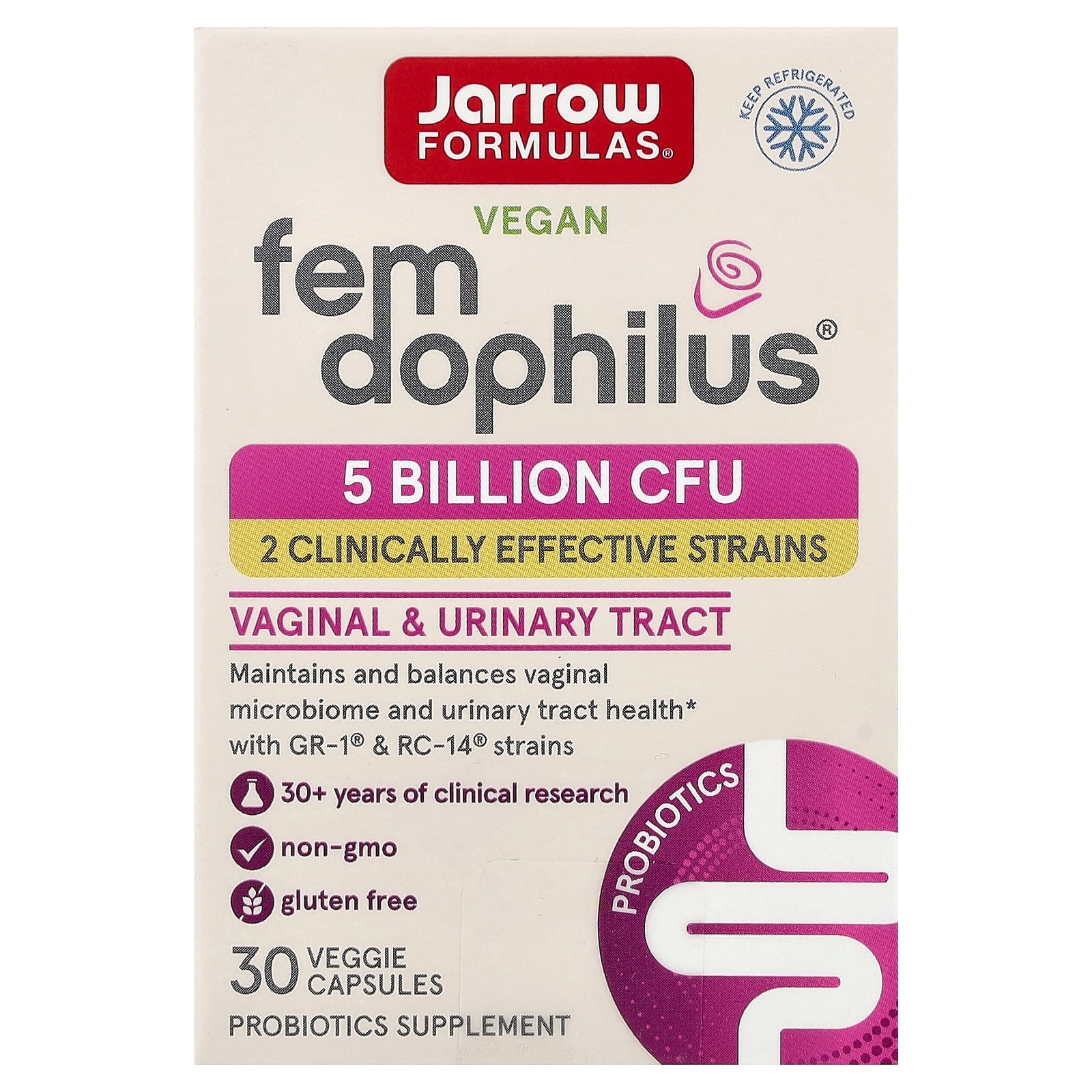 Jarrow Formulas Vegan Fem Dophilus, 5 Billion CFU, 30 Veggie Capsules