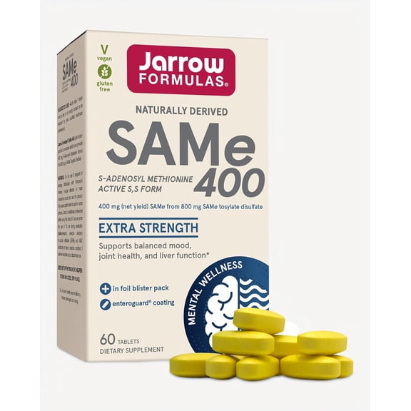 Jarrow Formulas SAM-e 400 mg, Extra Strength, Active S,S Form, Joint Health, Liver Function, Brain Metabolism, Mood & Antioxidant Support, Vegan, 60 Tablets