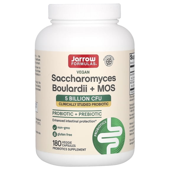 Jarrow Formulas Saccharomyces Boulardii + MOS Probiotics for Digestive Health and Intestinal Tract Support - 5 Billion CFU Per Serving - 180 Delayed Release Caps - Probiotic + Prebiotic - 180 Servings