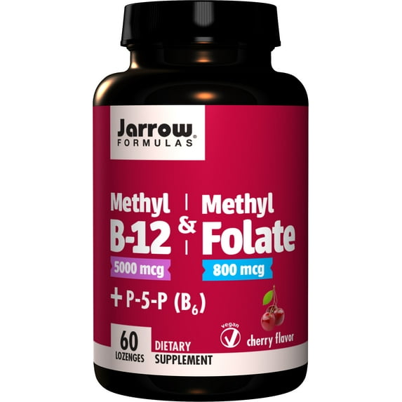Jarrow Formulas Methyl B-12 & Methylfolate + P5P (B6) Lozenges, Cherry, 60 Count