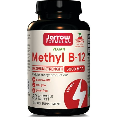 Jarrow Formulas Methyl B12 (Methylcobalamin) Cherry, Supports Brain Cells, 5000 mcg, 60 Lozenges