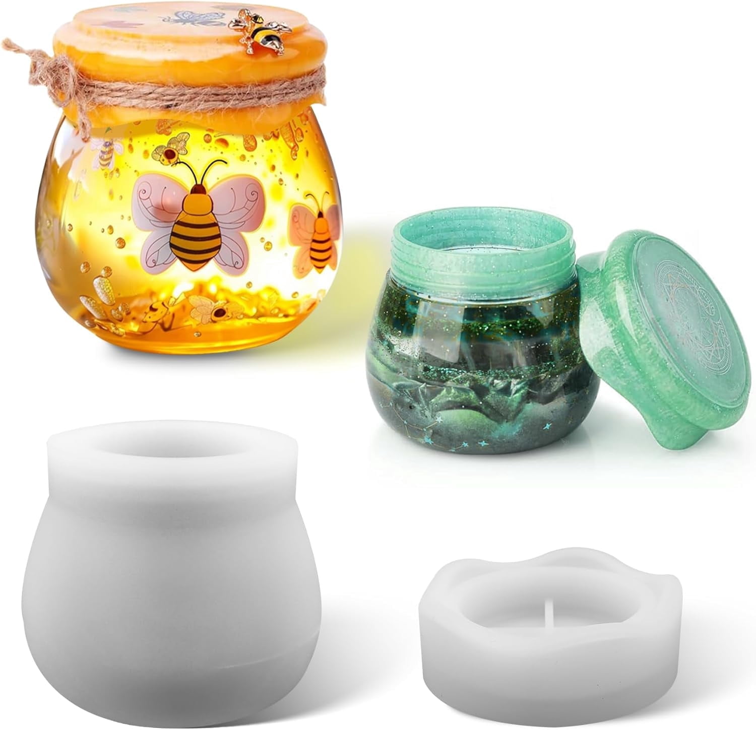 Jars Resin Molds with Lid, Epoxy Molds Silicone for Storage Bottle,Candle Holder,Candy Container, Epoxy Casting Craft, Gifts (Pudding Jar)