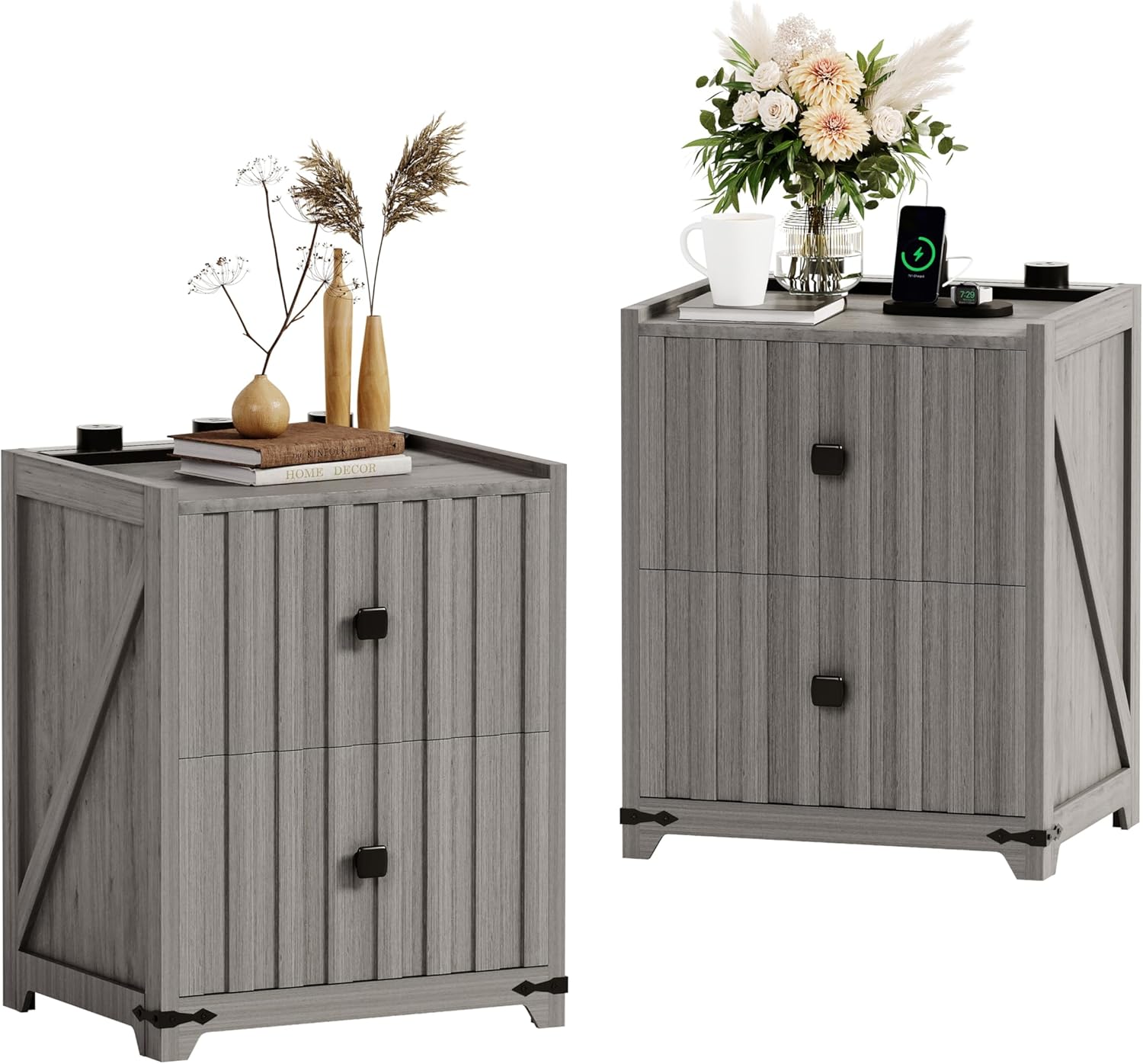 Jartoil Grey Night Stand Set 2 with Slidable Charging Station — free download