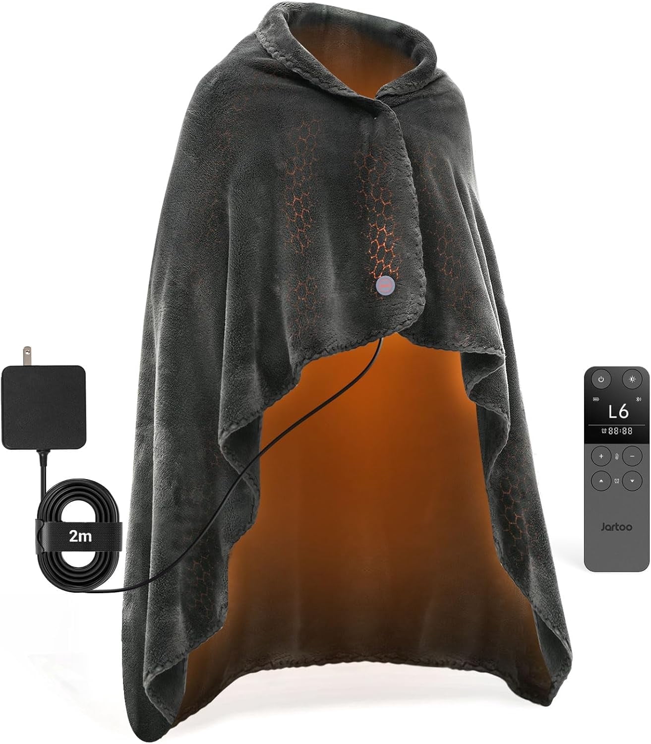 Jartoo Nano Heated Blanket Electric Throw 50"x60", Portable Washable Heated Shawl Wrap with 24V Low-Voltage Safety, Far Infrared Rapid Heating, Cordless Remote Control, 6 Heat Levels