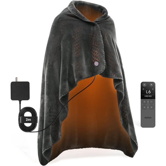 Jartoo Nano Heated Blanket Electric Throw 50"x60", Portable Washable Heated Shawl Wrap with 24V Low-Voltage Safety, Far Infrared Rapid Heating, Cordless Remote Control, 6 Heat Levels