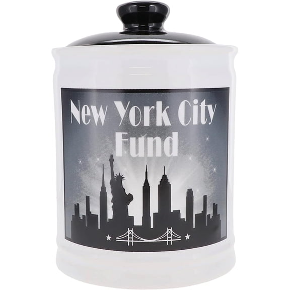 Jas - New York City Piggy Bank & Storage Container - 6" Ceramic Decorative Jar - Ideal Travel Fund for Vacation, Roadtrip Essentials, Gifts for Women, Men, Friends