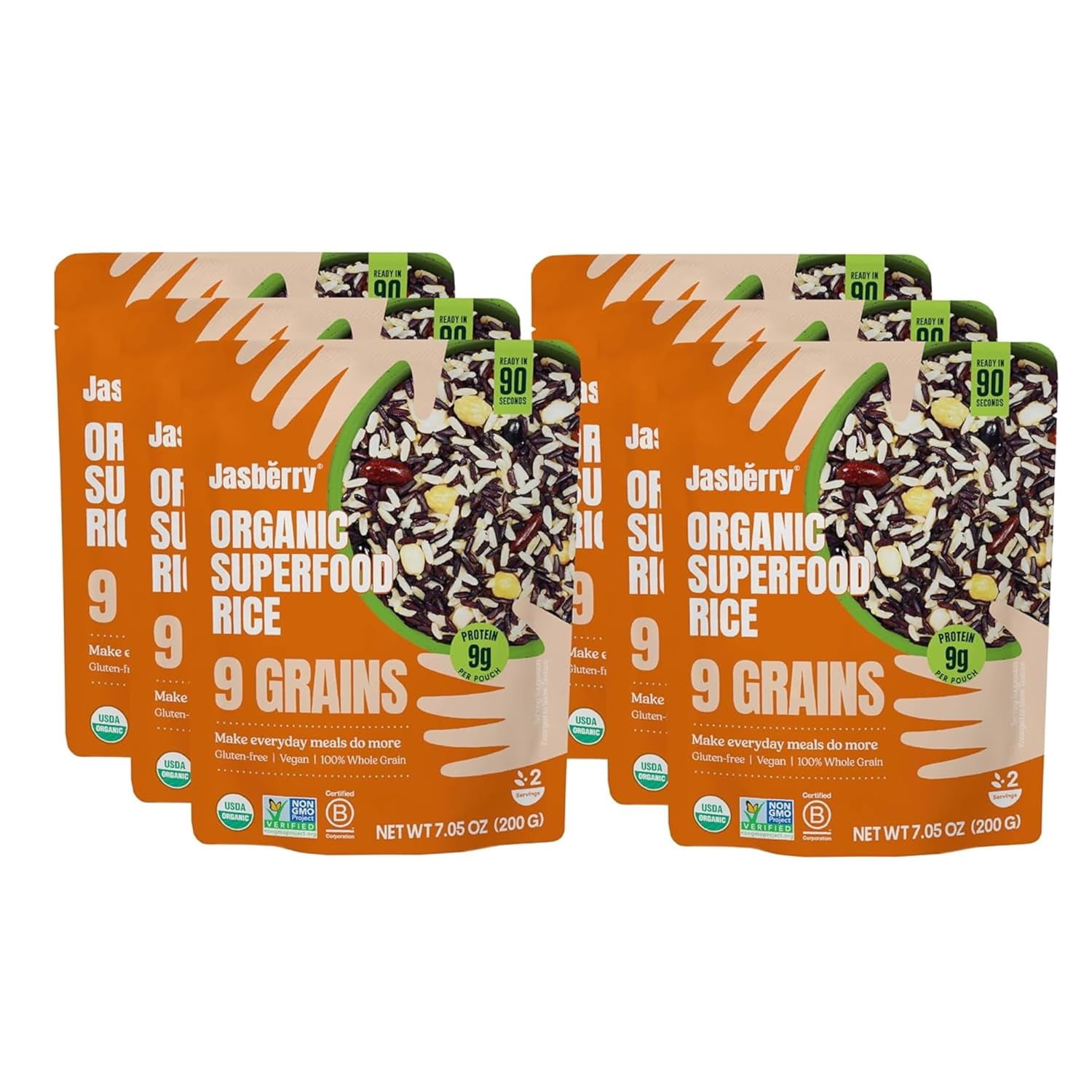 Jasberry Organic Superfood Rice, Vegan, 7oz 6 Pack, 9 Grains