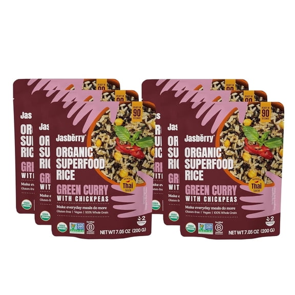 Jasberry Organic Superfood Rice, Vegan, 7oz 6 Pack, Thai Curry