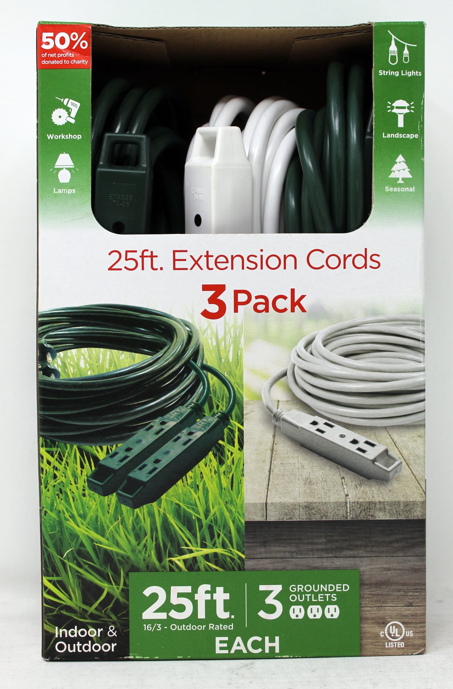Jasco 25ft Extension Cords 3 Pack Grounded Outlets