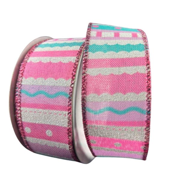 Jascotina, Inc. 1.5 Inch Whimsy Stripe Ribbon in Pink, Aqua, Lavender