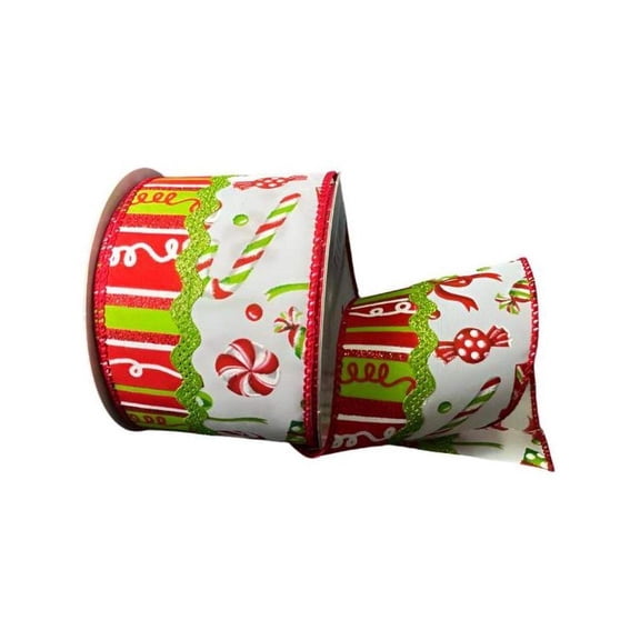 Jascotina, Inc. 2.5 Inch Glitter Loopy Ric Rac Ribbon in Lime, Red, White