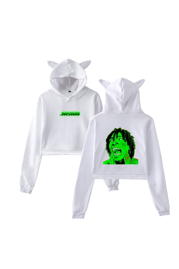 Jasiah Rapper Short Hoodie Casual Pullover Unique Cat Ear Sweatshirt Women Clothing