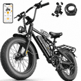 thumbnail image 1 of Jasion EB5 Sport 750W Electric Mountain Bike for Adults, 80-Mile 20" Fat Tire Ebike with Rear Rack & Removable Water Bottle Holder, App Controlled, Black, 1 of 8