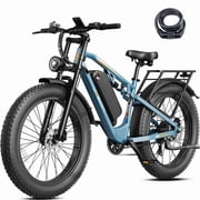 Jasion EB5 Ultra 52V 20Ah Electric Mountain Bike for Adults, 28 MPH, 90-Mile Range, 26"x4" Fat Tire EBike with Dual Suspension and Hydraulic Brakes Ebike, Blue