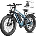 thumbnail image 1 of Jasion EB5 Ultra 52V 20Ah Electric Mountain Bike for Adults, 28 MPH, 90-Mile Range, 26"x4" Fat Tire EBike with Dual Suspension and Hydraulic Brakes Ebike, Blue, 1 of 10