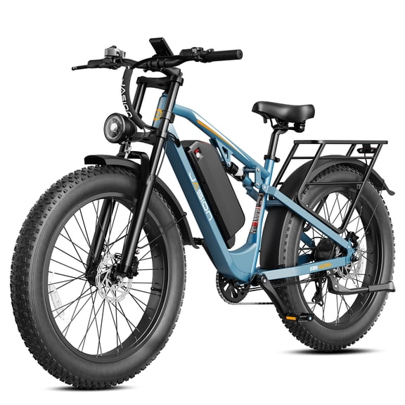 Jasion EB5 Ultra 52V 20Ah Electric Mountain Bike for Adults, 28 MPH, 90-Mile Range, 26"x4" Fat Tire EBike with Dual Suspension and Hydraulic Brakes Ebike, Blue