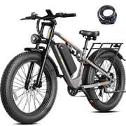 Jasion EB5 Ultra 52V 20Ah Electric Mountain Bike for Adults, 28 MPH, 90-Mile Range, 26"x4" Fat Tire EBike with Dual Suspension and Hydraulic Brakes Ebike, Gray