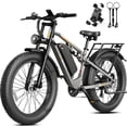 thumbnail image 1 of Jasion EB5 Ultra 52V 20Ah Electric Mountain Bike for Adults, 28 MPH, 90-Mile Range, 26"x4" Fat Tire EBike with Dual Suspension and Hydraulic Brakes Ebike, Gray, 1 of 10