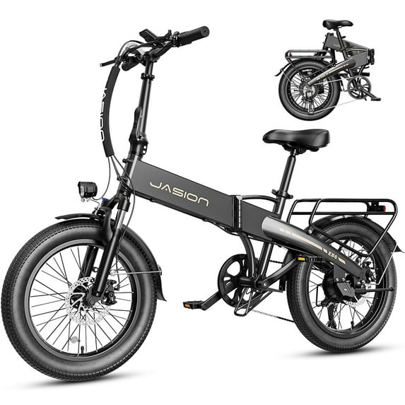 Jasion EB6 Electric Bike for Adults, 1000W Peak Motor Folding Ebike with 48V Removable Built-in Battery, Up to 50 Miles, 20" Fat Tire Foldable Electric Bicycle, UL 2849